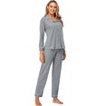 thumbnail image 2 of Pijama de manga larga de algodón de color sólido, traje de ropa de casa de corte ajustado para mujer, 2 of 5