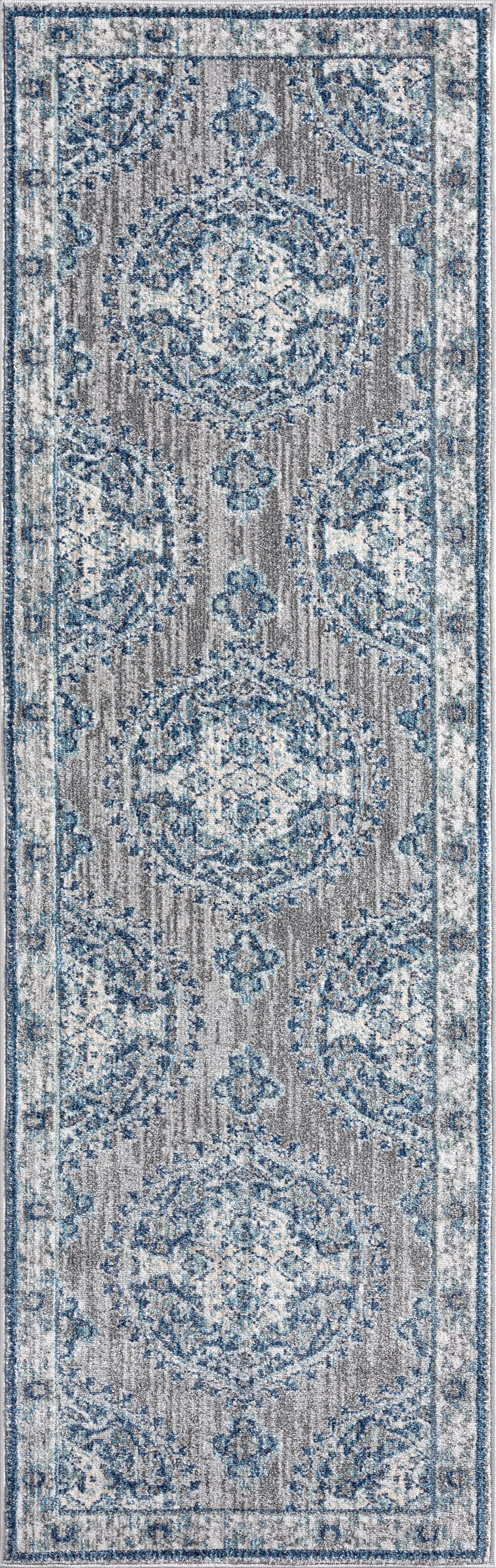 Bliss Rugs Medallion Traditional Indoor Runner Rug for Hallway, Entryway, Kitchen, Gray ,2' x 8'