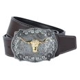 thumbnail image 2 of 1 cinturón de cuero para hombre, cinturón vaquero con hebilla de estampado de vaca, regalo de joyería de cumpleaños Café A, 2 of 5