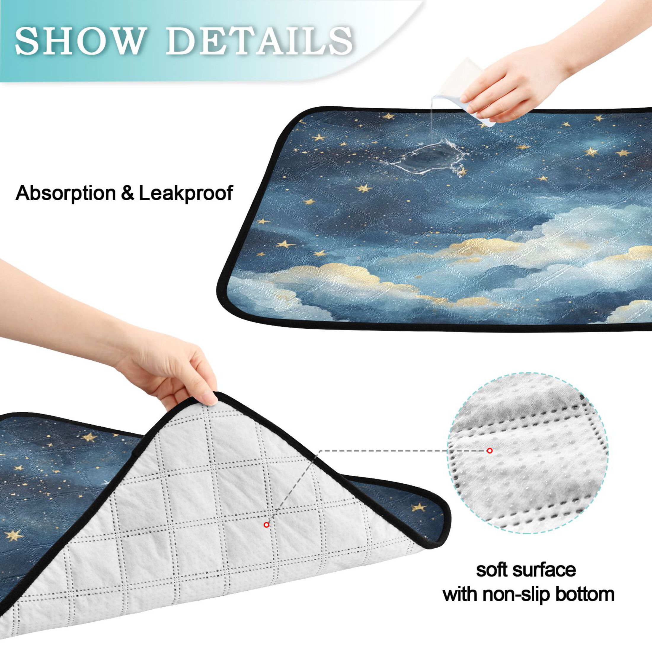 Qxltty Nice Starry Sky Cat litter Pads Pet Set of 3 Diaper Mats Center Anti-leakage Layer Absorbent Soft and Comfortable