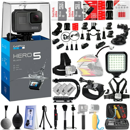 GoPro HERO5 Black 4K 12MP Digital Camcorder w/ 32GB - 40PC Sports Action Bundle (2x 16GB Micro SD cards, Suction Cup Window Mount, High Power LED Light, X-GRIP Stabilizing Handle & (Best Camera For Sports Photos)