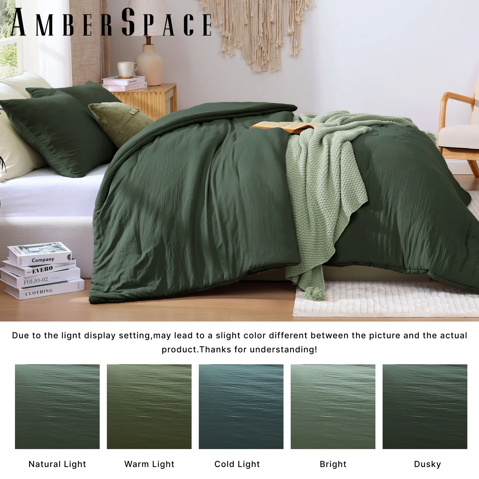 Amberspace Prewashed fabric 3-piece Bed in a Bag Comforter Set with Sheets,Deep Green,Full