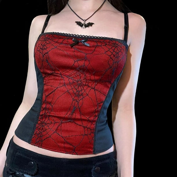Goth Cross Print Lace Bodycon Crop Tops Camis Sexy Y2K Aesthetic