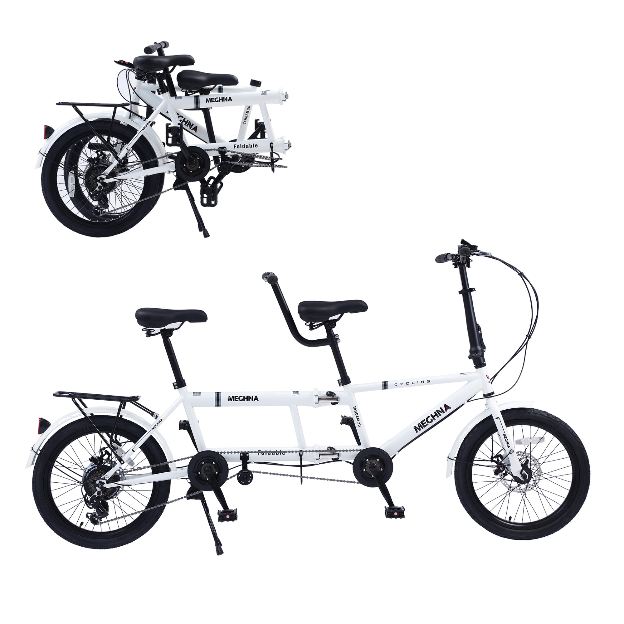 Bstjewey Folding Tandem Bike, 20 Inch 7-Speed 2-Person Cruiser with Disc Brakes