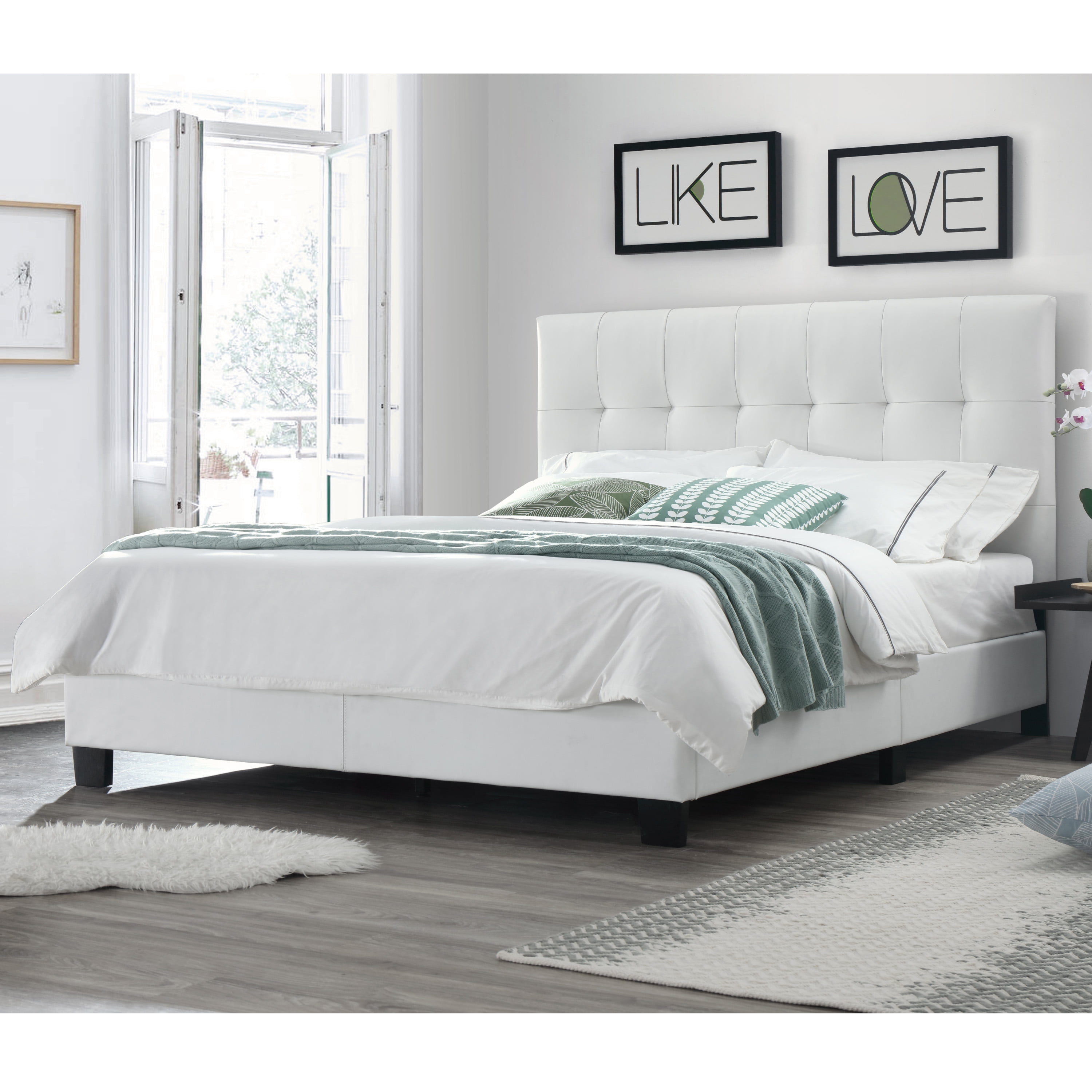 Dg Casa Bianca Tufted Upholstered Platform Bed Frame Queen Size In White Faux Leather Walmart Com Walmart Com