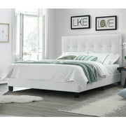 DG Casa Bianca Tufted Upholstered Platform Bed Frame, Queen Size in White Faux Leather