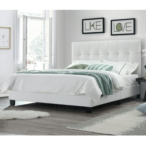 Dg Casa Bianca Tufted Upholstered, White Leather Queen Size Bed Frame