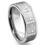 Titanium Kay Tungsten Carbide Men's Wedding Band Ring (7.5mm) with Cross Design Sz 10