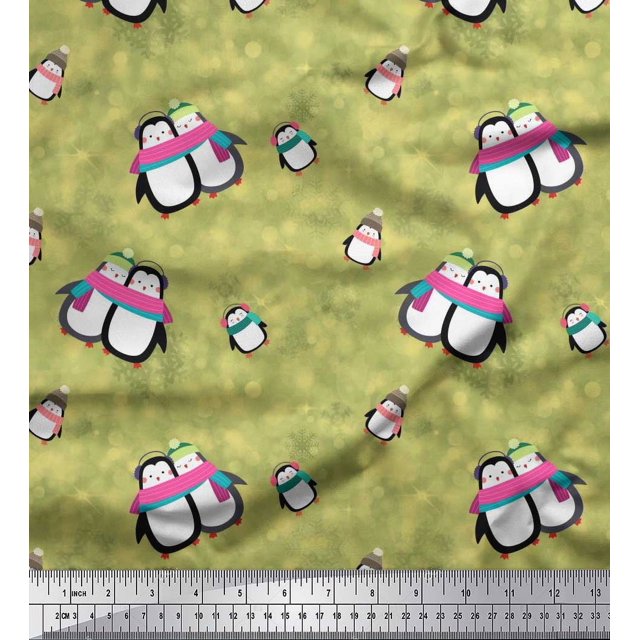 Soimoi Rayon Fabric Snowman & Penguin Kids Print Sewing Fabric Yard 42 Inch Wide