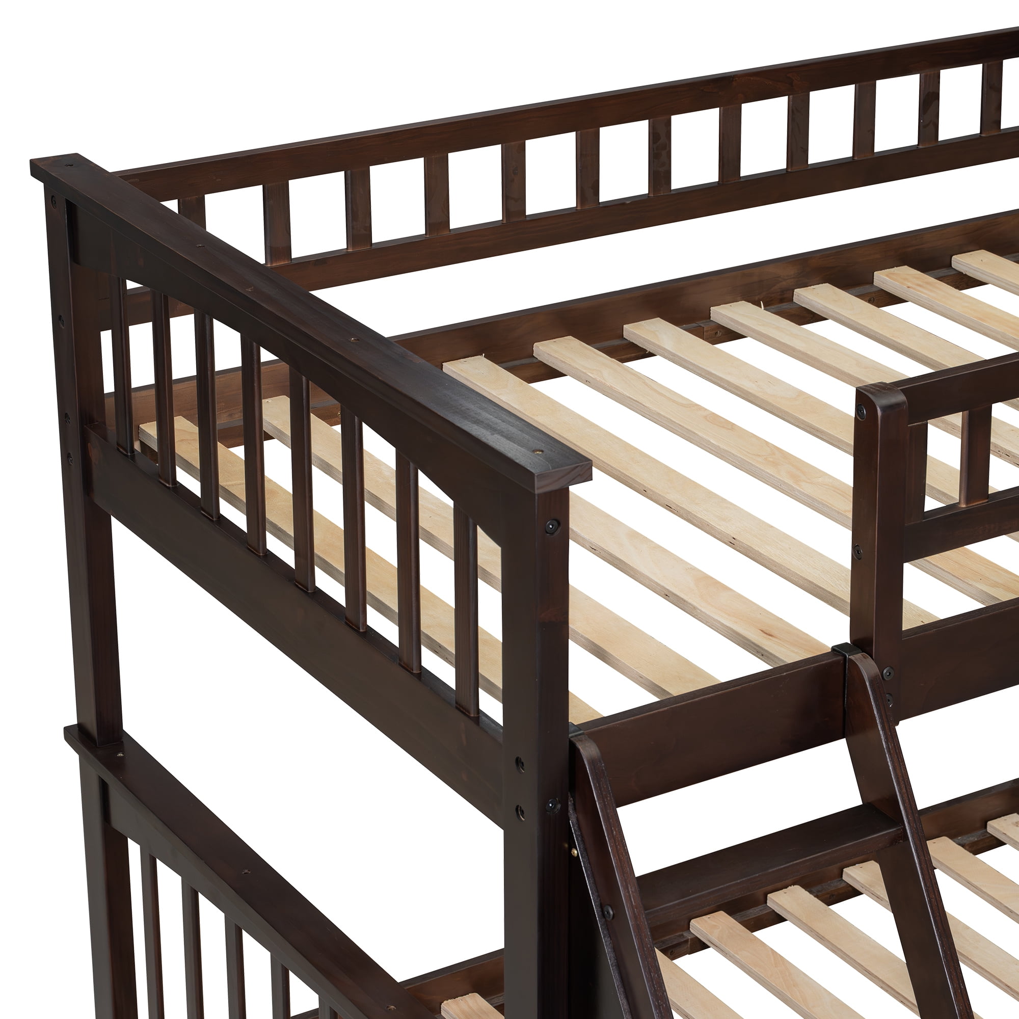 Euroco Wood Twin over Full Bunk Bed with Drawers, Convertible Two Beds in One, Espresso