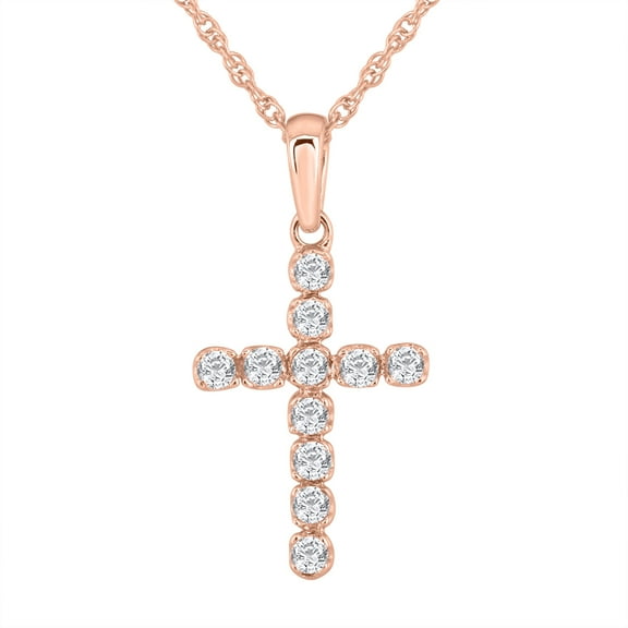 1/4 Carat Diamond Cross Pendant Necklace in 14K Rose Gold (Silver Chain Included) (SI1-SI2 Clarity)