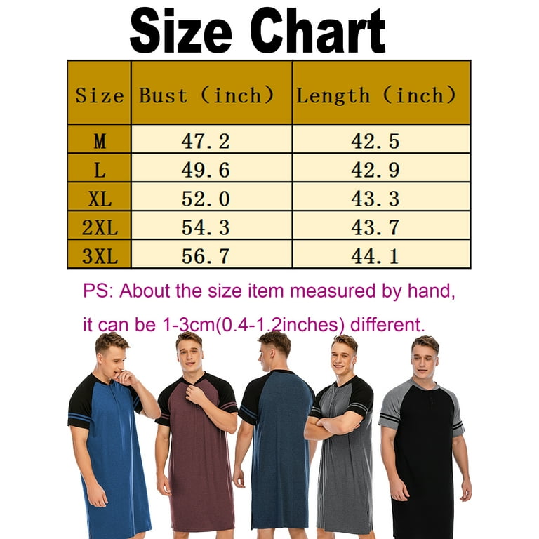 FOCUSSEXY Men Sleep Shirt Men's Sleepwear Cotton Nightshirts Big