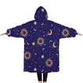 thumbnail image 2 of Oversized Wearable Blanket Hoodie,Blue Gold Sun Moon Pattern Sherpa Blanket Hoodie with Super Pockets,Super Warm Fuzzy Pullover for Women & Men, 2 of 6