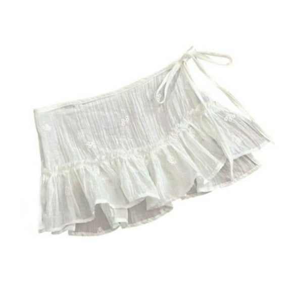 Women Ruffle Lace Shirt Extender Layering Fake Top Lower Sweeps Shirt Hemlines Half Length Skirt Tieback Lace Underskirt