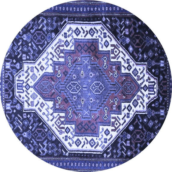 Ahgly Company Indoor Round Medallion Blue Traditional Area Rugs, 3' Round