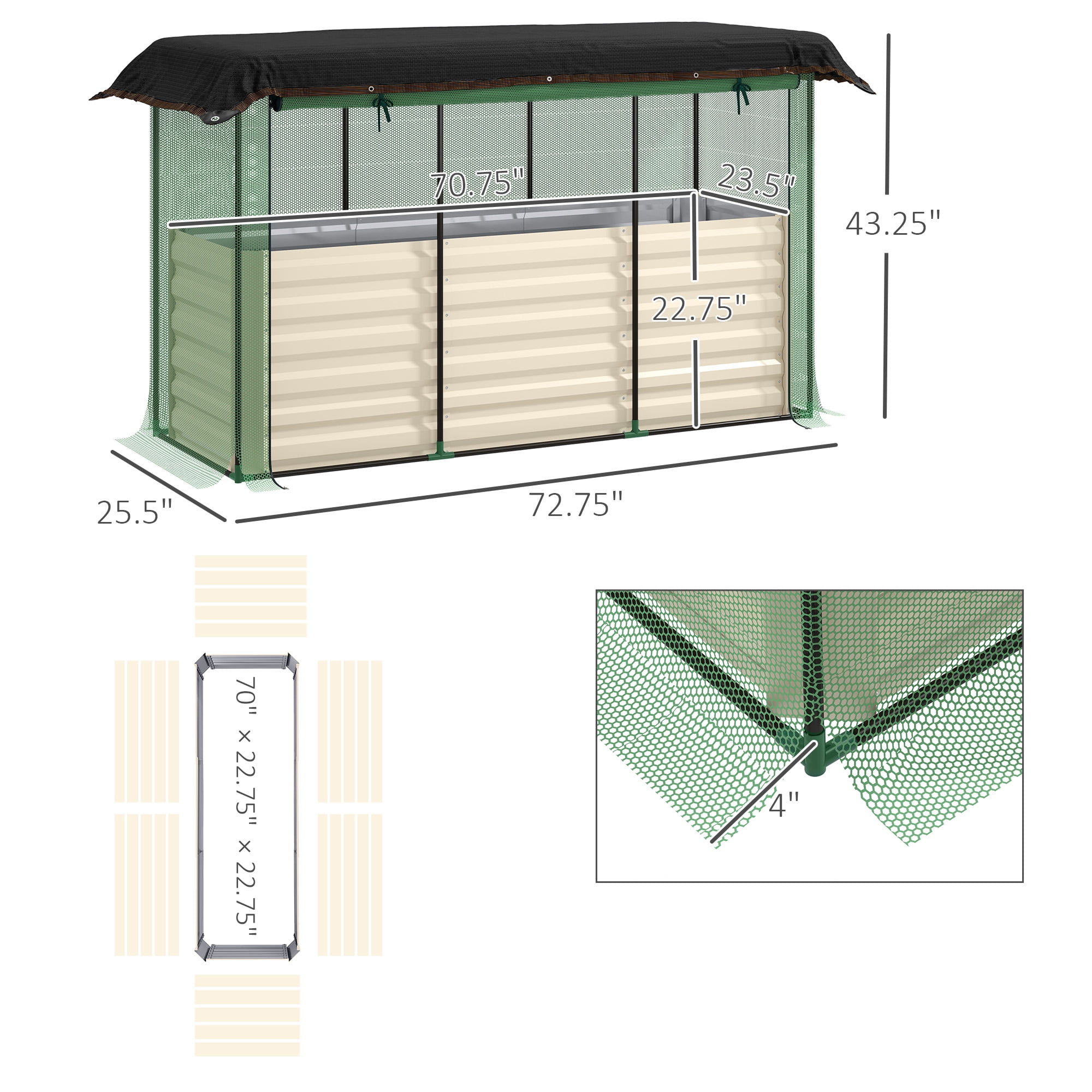 Galvanized Steel Planter Box, Crop Cage and Shade Cloth with Raised Garden Bed