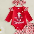 thumbnail image 3 of Faraee Newborn Baby Girl My 1st Christmas Outfit Ruffle Long Sleeve Romper Plaid Print Flare Pants Headband 3Pcs Xmas Clothes Set 0 3 6 9 12 18 Months,Red, 3 of 4