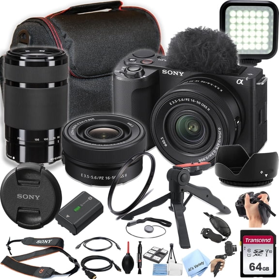 Sony ZV-E10 II Mirrorless Camera with 16-50mm & 55-210mm Lenses   64GB SD Card and More-(International Model)