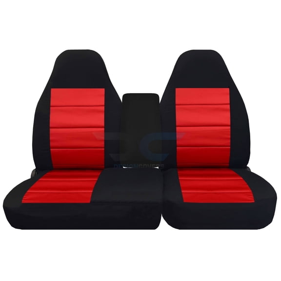 Fits 1997-2000 Ford F-150 Velour Seat Covers 40/60 Bench Molded Headrests 1 Cup Holder:Blk Red