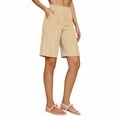 thumbnail image 2 of ClodeEU Women's High Waisted Striped Linen Blend Bermuda Shorts, Elastic Waist Casual Summer Pants with Pockets Yellow,Women's Plus XL, 2 of 5