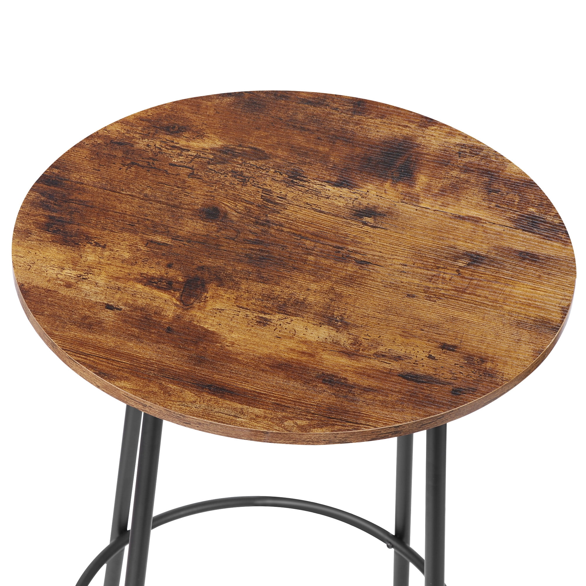 ZENSTYLE 3 Piece Pub Dining Table Set Wooden Round Breakfast Tables w/2 Bar Chairs Stools Brown