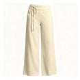 thumbnail image 6 of GILIGEGE Linen Pants for Women Elastic Drawstring Sweatpants Breathable Pants Solid Color Tummy Control Relaxed Fit Straight Leg Trousers Soft Pants Loose Palazzo Pants High Waisted Boho Pant Beige, 6 of 8