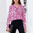 thumbnail image 4 of Women Bright Wavy Stripe Trendy Casual Blouse Tops Long Sleeve Loose Fit Silk Satin Bowknot Tie Collar Shirts Hot Pink XXL, 4 of 6