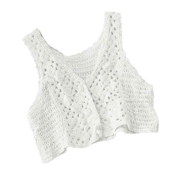 Vintage Sweet Cotton Cardigan Women Summer Sleeveless Tops Crochet Waistcoats