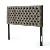 Hunter Velvet Upholstered Queen/ Full Headboard, Grey and Black Steel