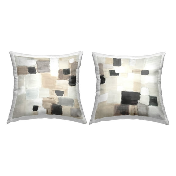 Stupell Industries Neutral Squares Abstraction 2 Piece Decorative Printed Throw Pillow Set, 18 x 18
