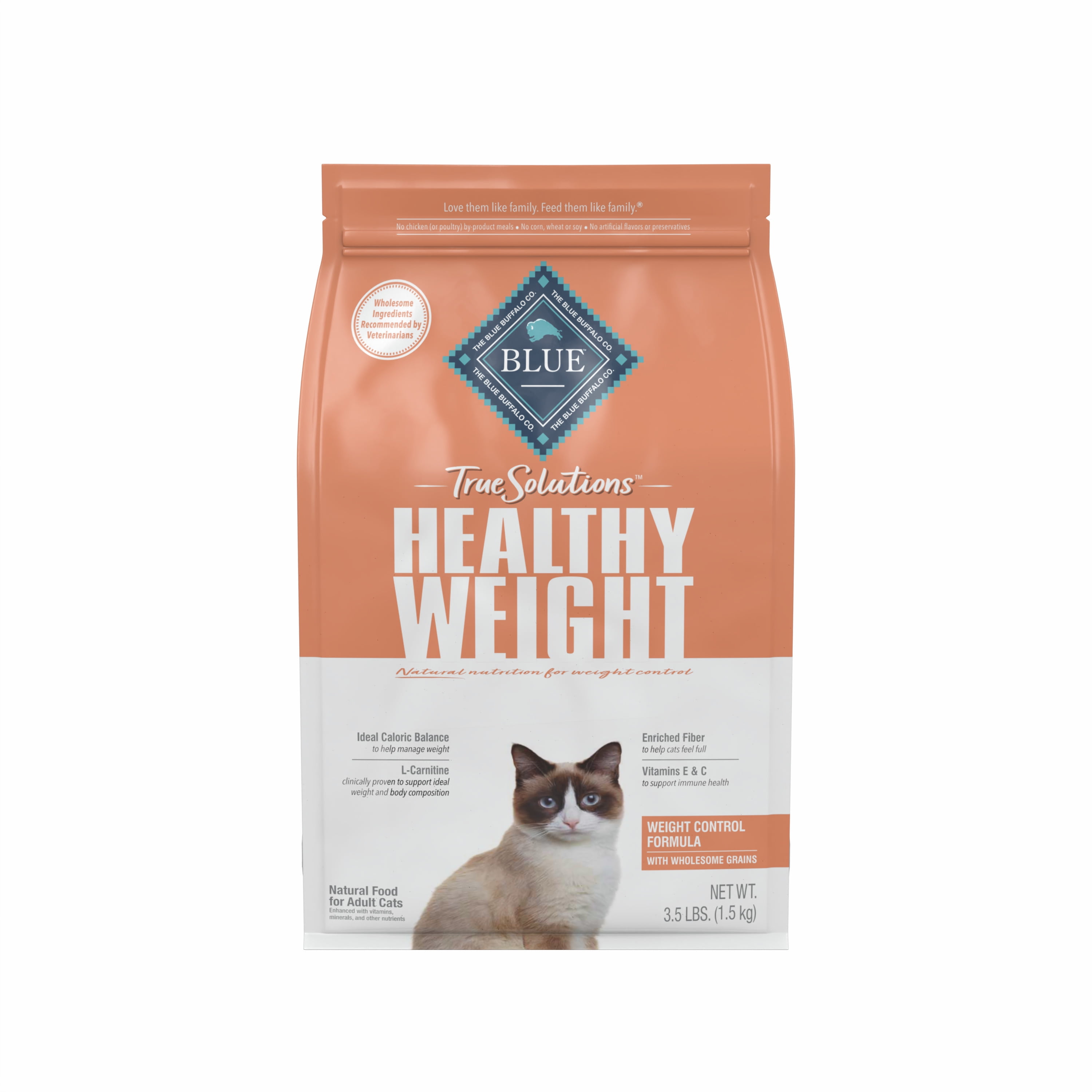 Blue Buffalo True Solutions Fit & Healthy Weight Control Chicken Dry Cat Food for Adult Cats, Whole Grain, 3.5 lb. Bag
