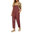 thumbnail image 5 of HBYJLZYG Women's Overalls Rompers with Four Patch Pockets and Adjustable Button Straps, Relaxed Fit Cotton Linen Blend Casual Summer Vacation Everyday Wear for Women, 5 of 7