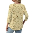 thumbnail image 6 of WHLBF Blouse for Women 3/4 Sleeve Round Neck Cover Casual Pleated Tunic Curved Hem Printed Blouse Multicolor XL, 6 of 7