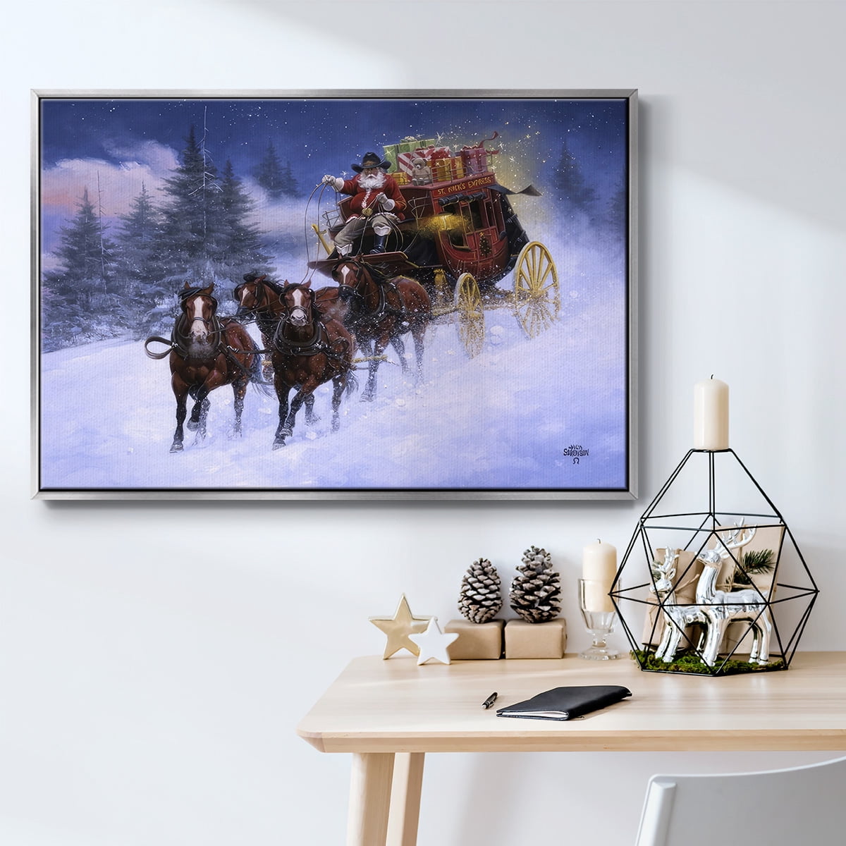 Nick's Express - Framed Gallery Wrapped Holiday Canvas - 27 x 41 - Silver Frame