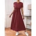 thumbnail image 4 of Women'S Short Sleeve Maxi Dresses Casual Long Dress with Pockets Wine Red L, 4 of 8