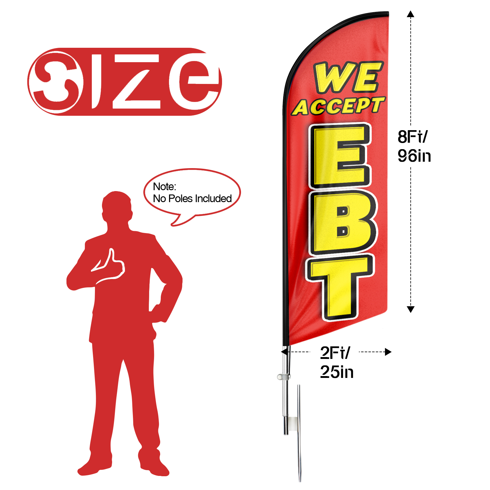 We accept EBT Sign Feather Flag,8FT EBT outdoor advertising flag,  EBT Business Sign,We accept EBT Swooper Flag（FLAG ONLY）