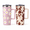 Brown, variant on 600mL Handled Travel Mug with Spill-Resistant Lid, 20 oz Portable Tumbler Cup with Comfort Grip Handle, Wide Mouth Water Bottle, Anti-Slip Bottom, Pink Daisy