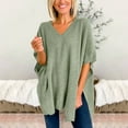 thumbnail image 4 of Lisingtool Womens Long Sleeve Tops Women's Solid Color Pullover V Neck Sweater Stripe Knit Fashion Poncho Cape V Neck Loose Sweaters for Women Green, 4 of 5