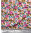 thumbnail image 1 of Soimoi Orange Cotton Cambric Fabric Leaves & Pink Floral Printed Craft Fabric by The Yard 56 Inch Wide, 1 of 1