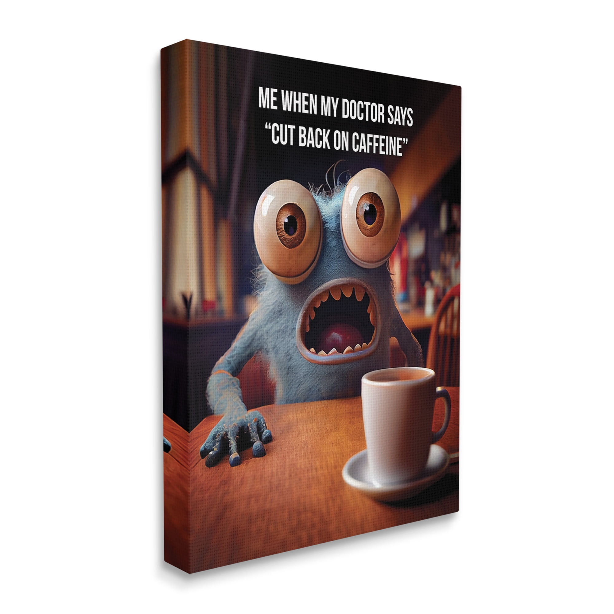 Stupell Industries Monster & Coffee Phrase Food & Beverage Painting Gallery Wrapped Canvas Print Wall Art, 24 x 30