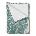 thumbnail image 2 of Floral Soft Flannel Fleece Throw Blanket, Marrakech Ornament with Abstract Paisley Style Nature Inspired Motifs, Cozy Plush for Indoor and Outdoor Use, 70" x 90", Teal and Beige, by Ambesonne, 2 of 5
