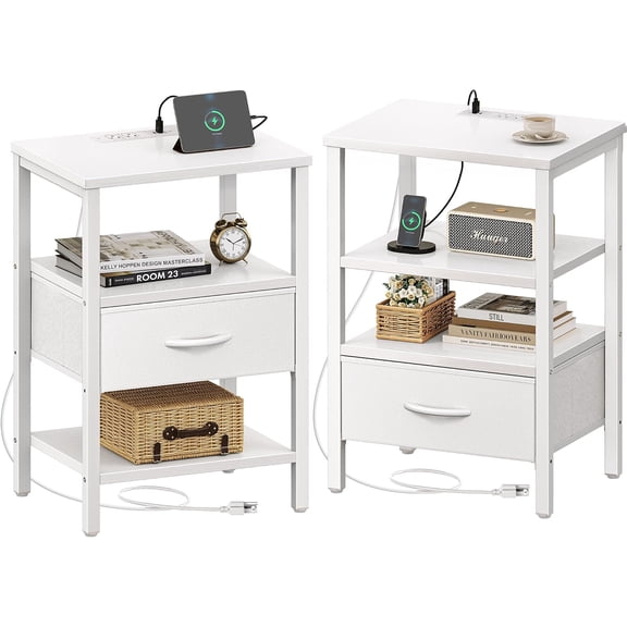 Nightstand Set of 2 with Charging Station, USB-C Port, End Tables