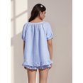 thumbnail image 6 of LMLYSoH Women Plaid Set, Short Sleeve Ruffled Shirt with Elastic Waist Shorts Summer Outfit, 6 of 7