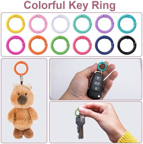 Jointown 24Pcs 24mm Metal Spring O Rings, Round Colorful Key Ring Snap Clip Trigger Buckles DIY Accessories for Keyrings Bag Purse Handbag Keychain Lanyard