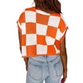thumbnail image 4 of Color Block Plaid Print Cap Sleeve Women Casual Knit Sweater Vest Crop Tops, 4 of 6