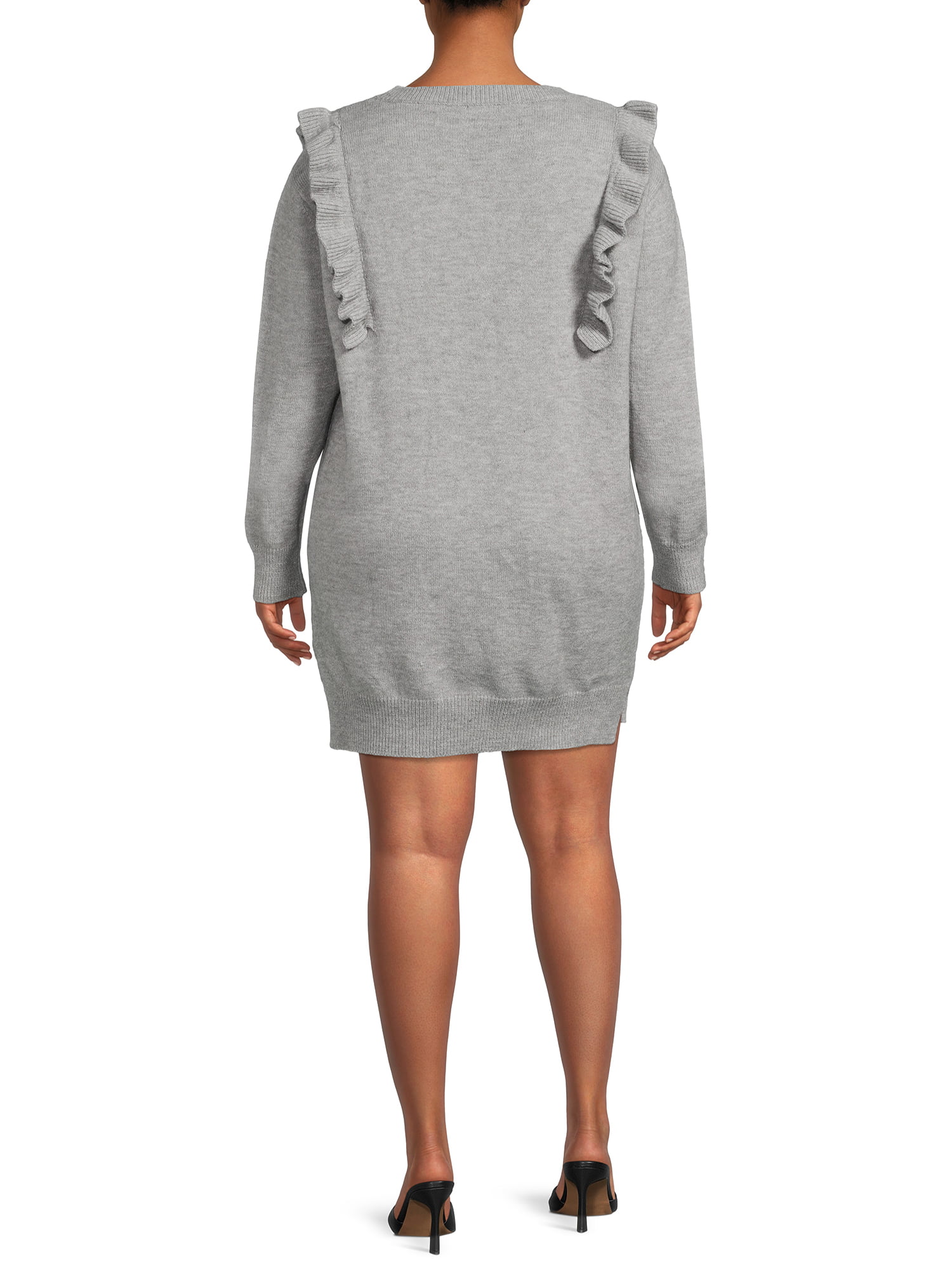 Cinched Ruffle Sleeve Sweatshirt Dress