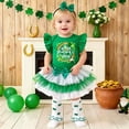 thumbnail image 2 of CUZIBR Christmas Outfit For Kids Carnival Letter Print Romper Skirt Two Piece Set Ruffles Long Sleeve Jumpsuit Ruffled Tiered Skirts Casual Dress Wear Jogging Sets,Green2,0-3 Months, 2 of 6