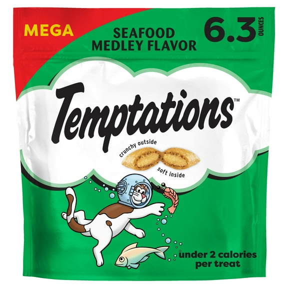 Temptations Classic Seafood Medley Flavor Crunchy And Soft Treats For Cats, 6.3 Oz Pouch