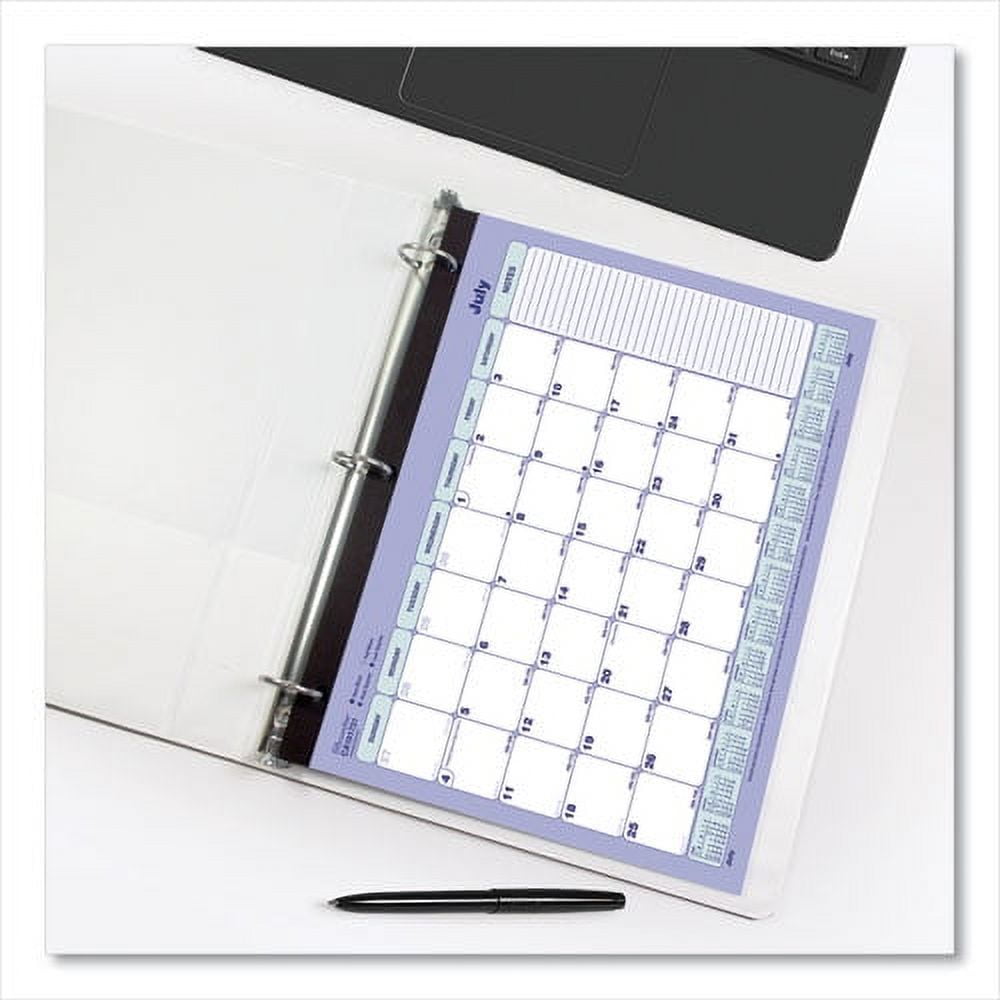 Academic 13-Month Binder-Insertable Desk Pad Calendar, 11 x 8.5, White/Blue/Green Sheets, 13-Month: July 2025 to July 2026 | Bundle of 10