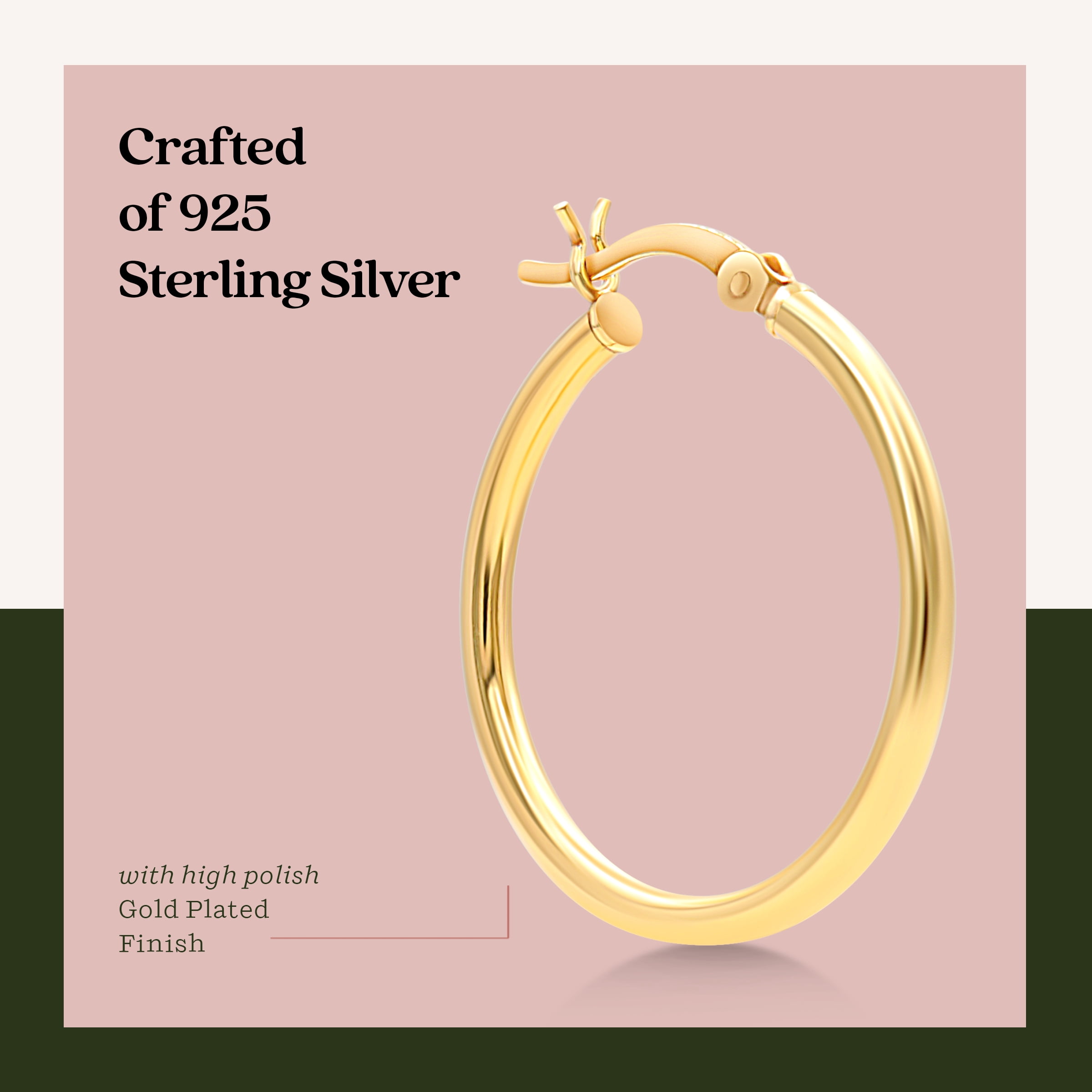 Kezef Gold Plated Sterling Silver 2mm Hoop Earrings - 25mm (1"") Diameter
